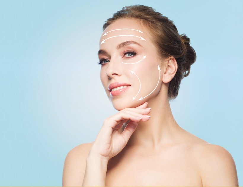 die Richtung der Gesichtsfalten einer Frau